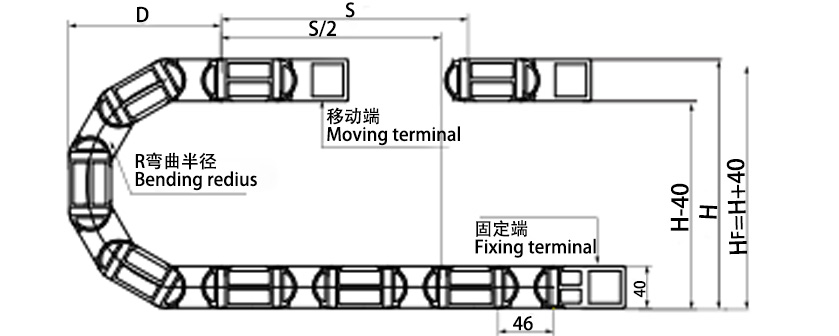 25系列強力型拖鏈參數圖 25系列強力型拖鏈參數圖